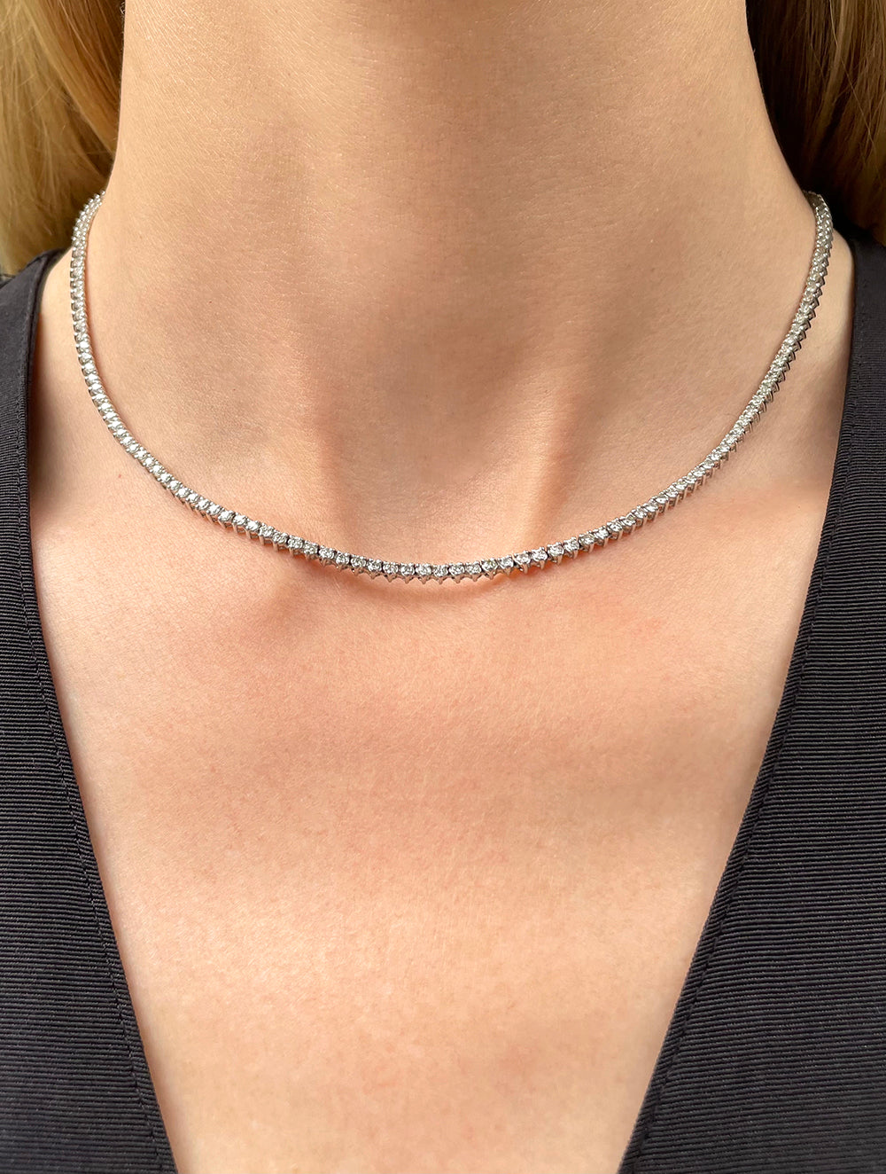 Carat 3-Prong Same Size Diamond Tennis Necklace in 14K White