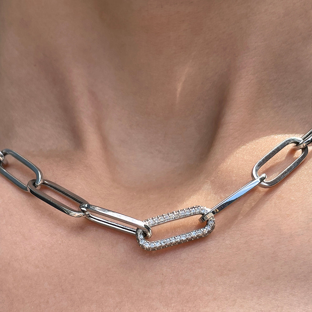 White Gold Extra Large Link Paperclip Chain Boyfriend Necklace