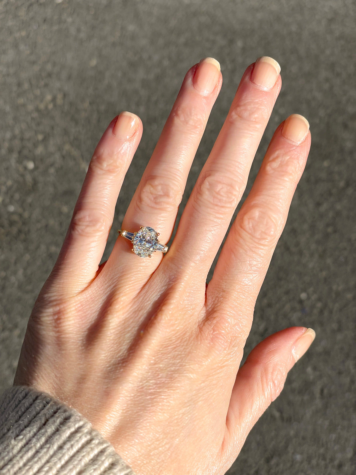 On Finger Ct Diamond Ring Price Carat Oval Cut Three Stone Flush