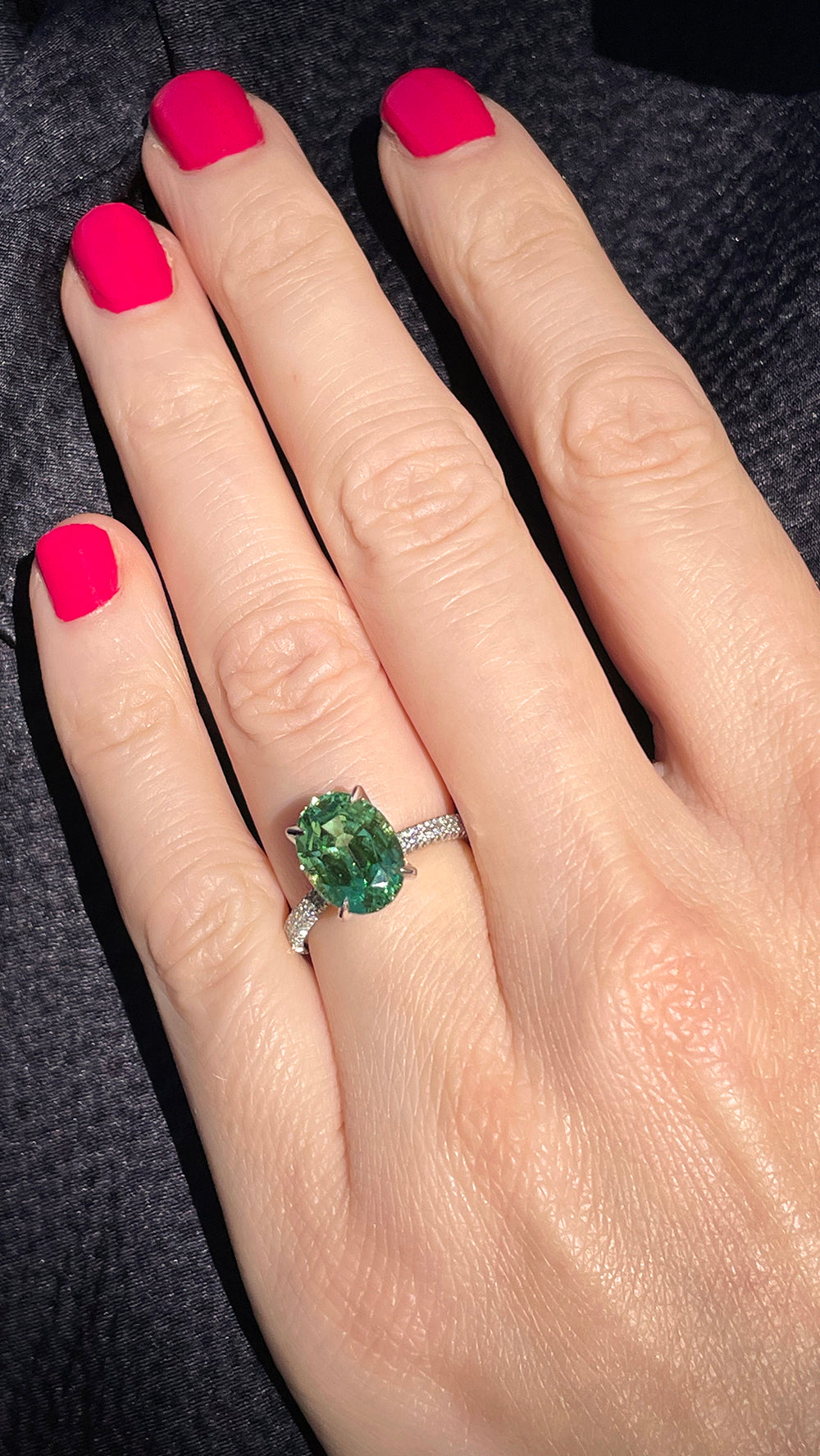 Mint Green Garnet Double Row Robin Platinum and Diamond Ring