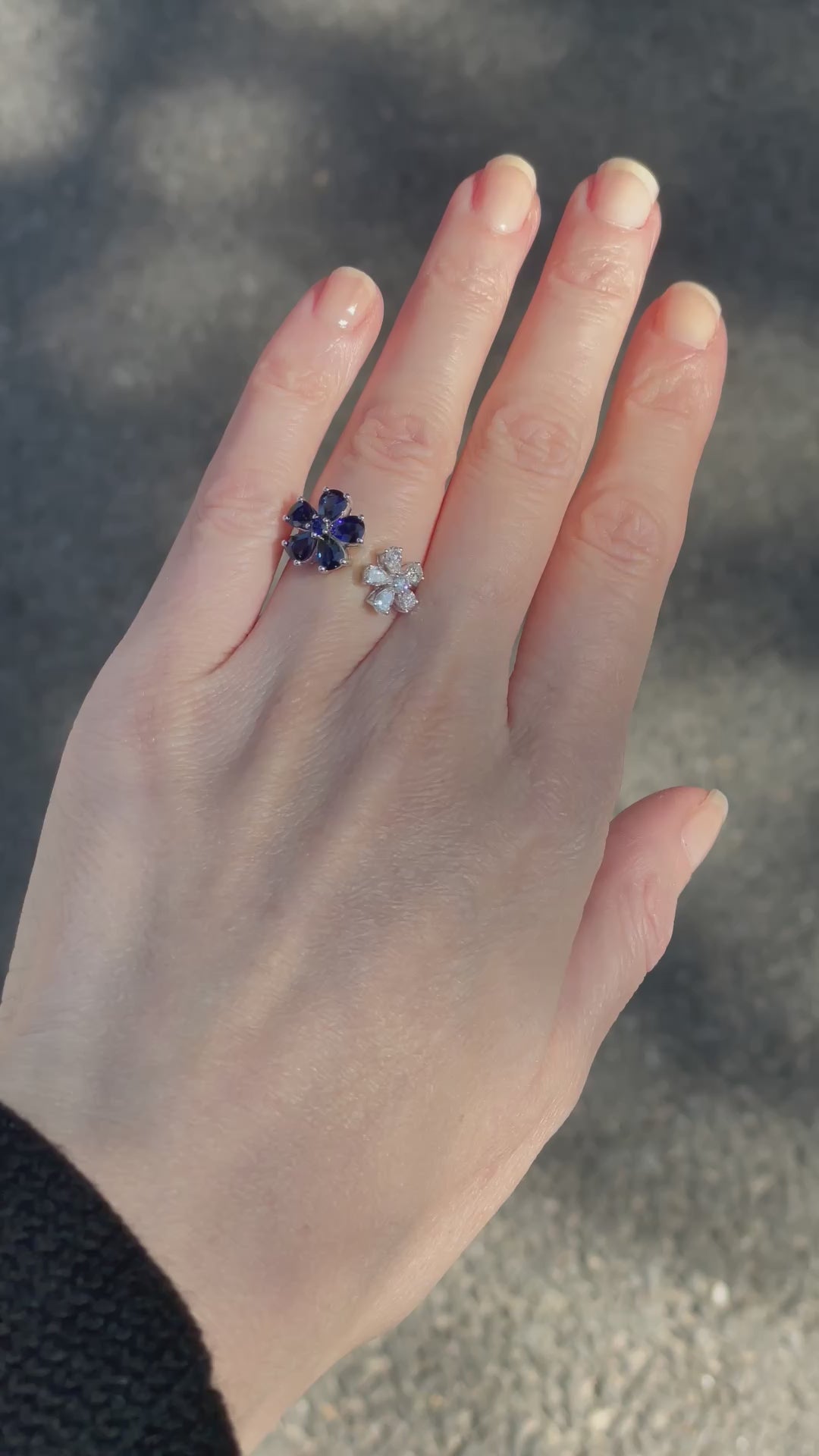 Double Flower Diamond and Sapphire Ring 18k White Gold | Marisa Perry