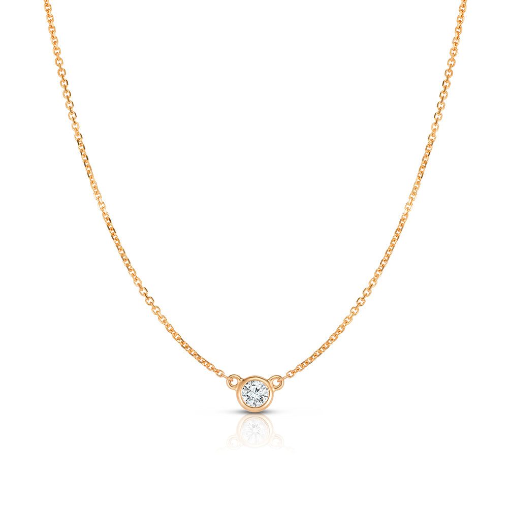 Bezel Set Diamond Solitaire Pendant Necklace | 14k Rose Gold