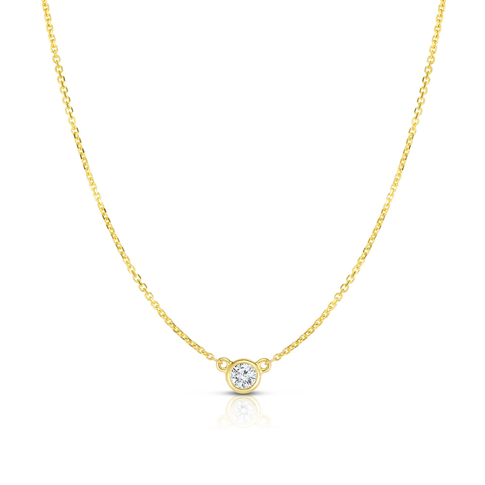 Bezel Set Diamond Solitaire Pendant Necklace | 14k Yellow Gold