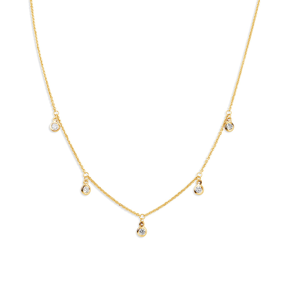 0.25 Carat Brilliant Cut Diamond Droplet Bezel Set Station Necklace | 14K Yellow Gold or White Gold
