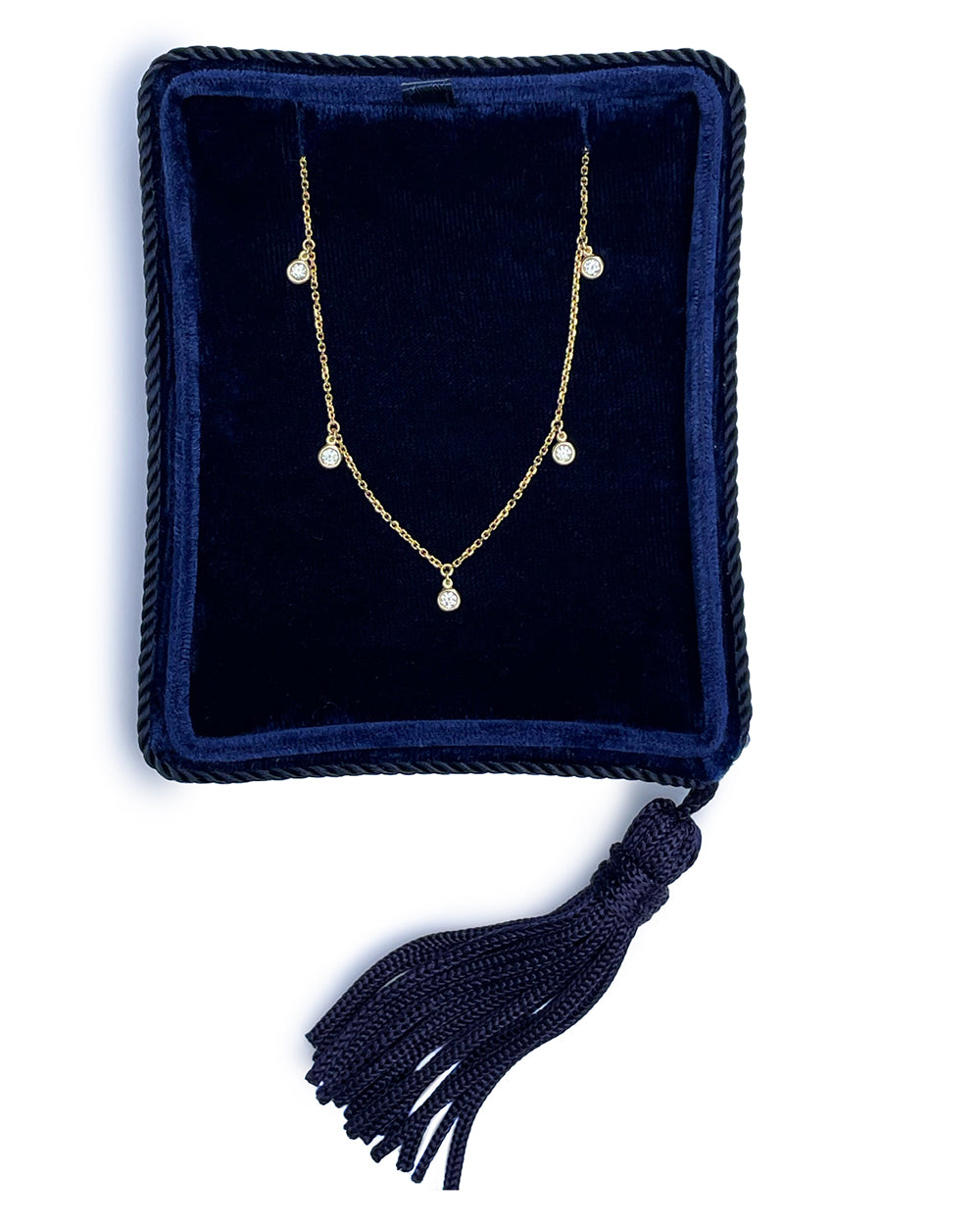 0.25 Carat Brilliant Cut Diamond Droplet Bezel Set Station Necklace | 14K Yellow Gold or White Gold