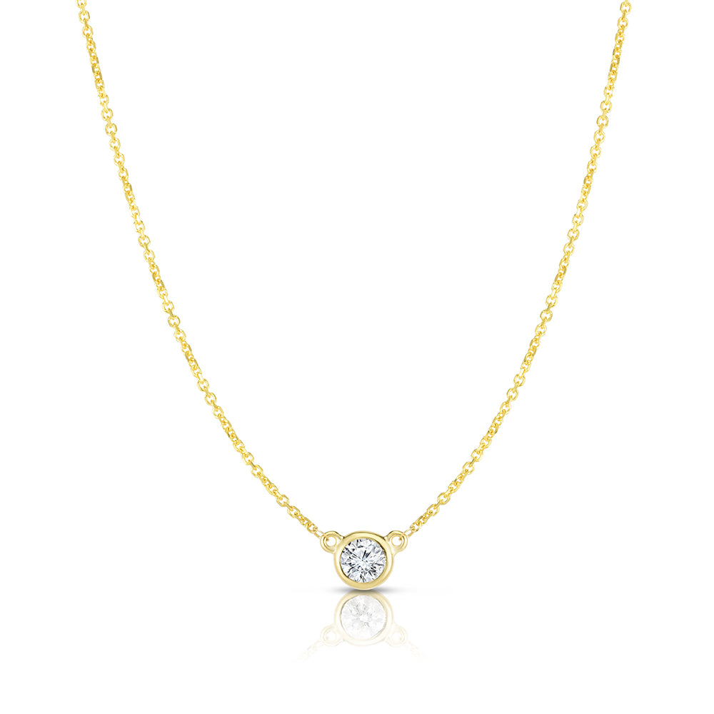 Bezel Set Diamond Solitaire Pendant Necklace | 14k Yellow Gold