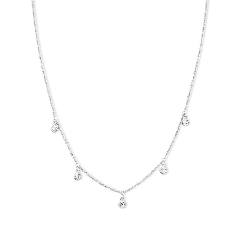 0.25 Carat Brilliant Cut Diamond Droplet Bezel Set Station Necklace | 14K Yellow Gold or White Gold