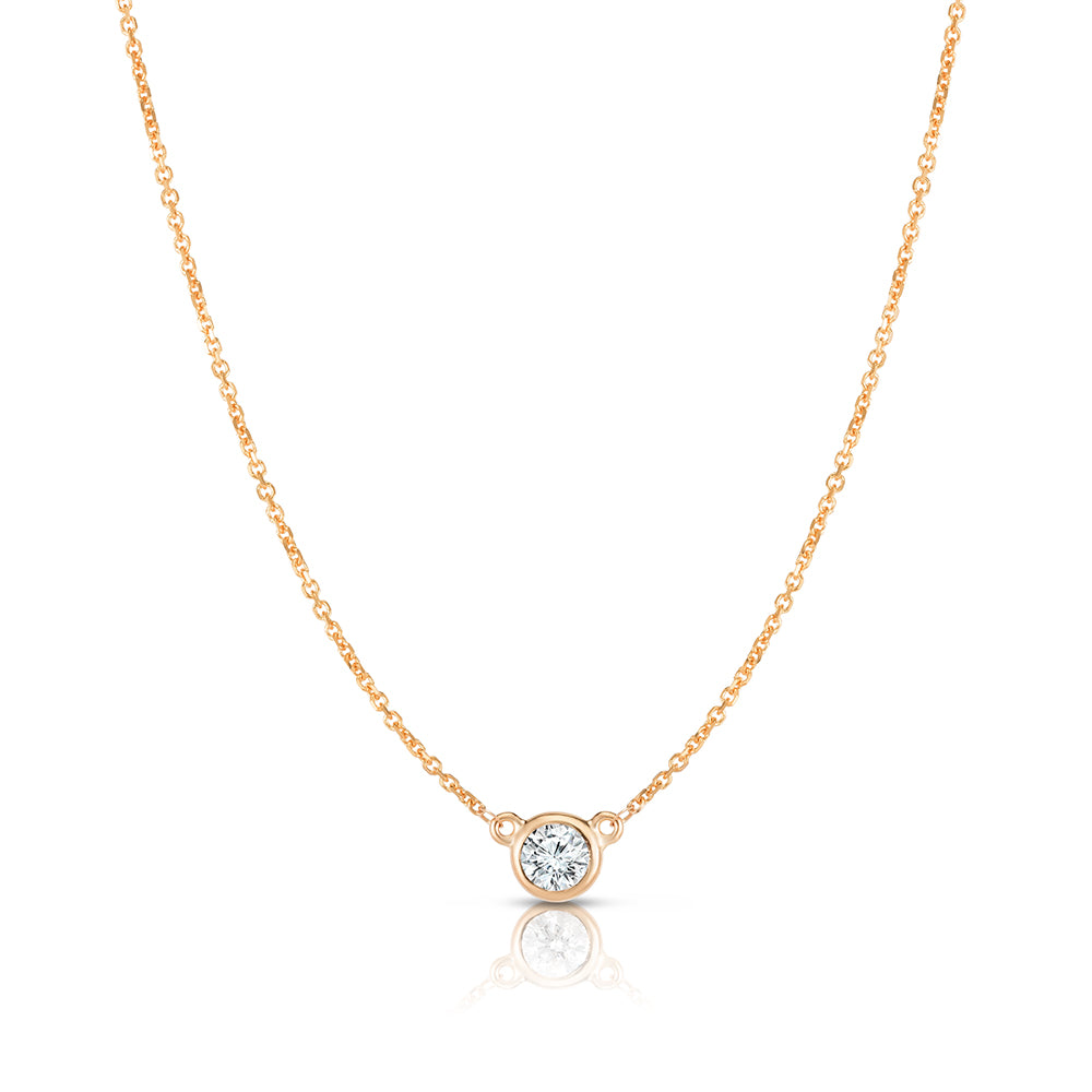 Bezel Set Diamond Solitaire Pendant Necklace | 14k Rose Gold