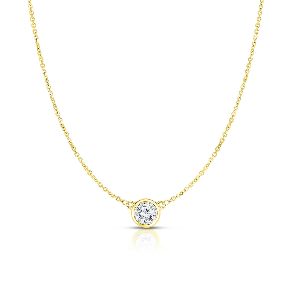Bezel Set Diamond Solitaire Pendant Necklace | 14k Yellow Gold