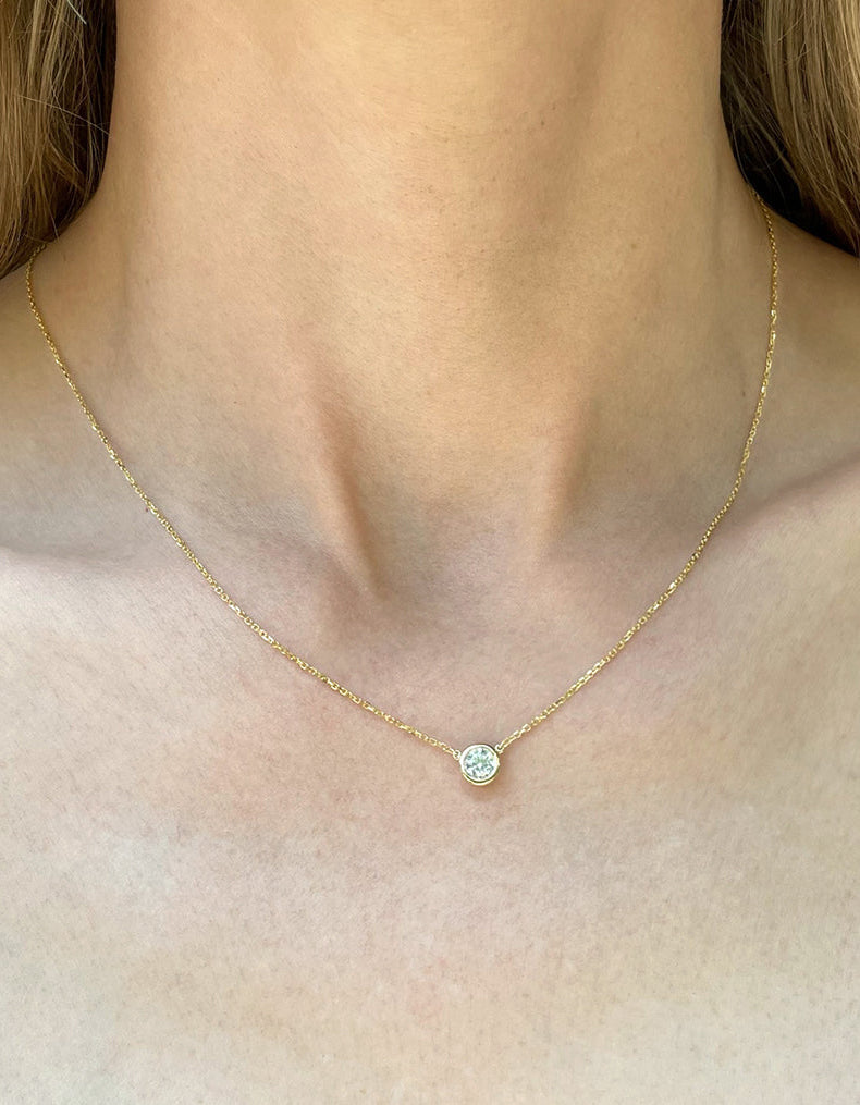 Bezel Set Diamond Solitaire Pendant Necklace | 14k Yellow Gold