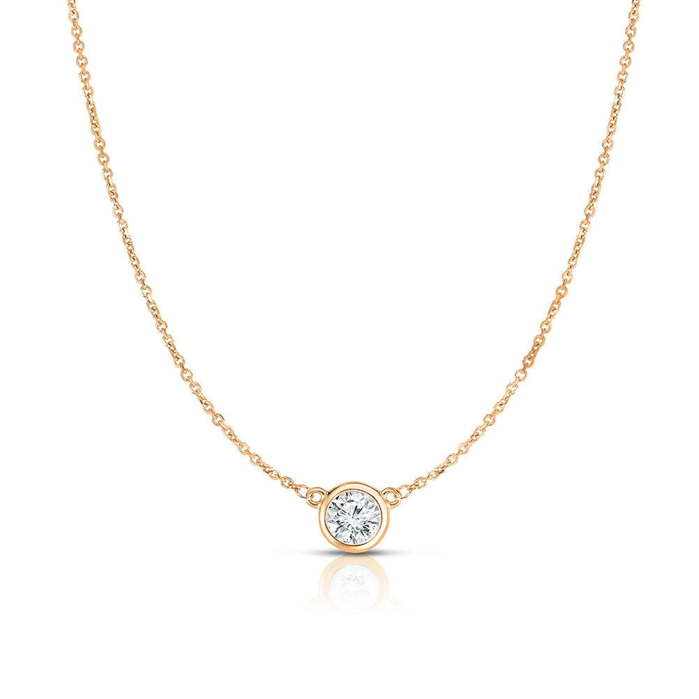 Bezel Set Diamond Solitaire Pendant Necklace | 14k Rose Gold