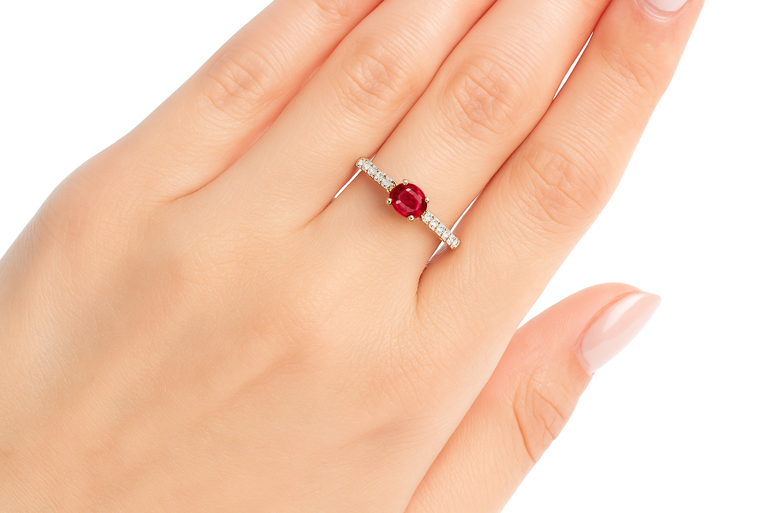 0.43 Carat Ruby Ring with Micro Pave Diamonds 14k Yellow Gold