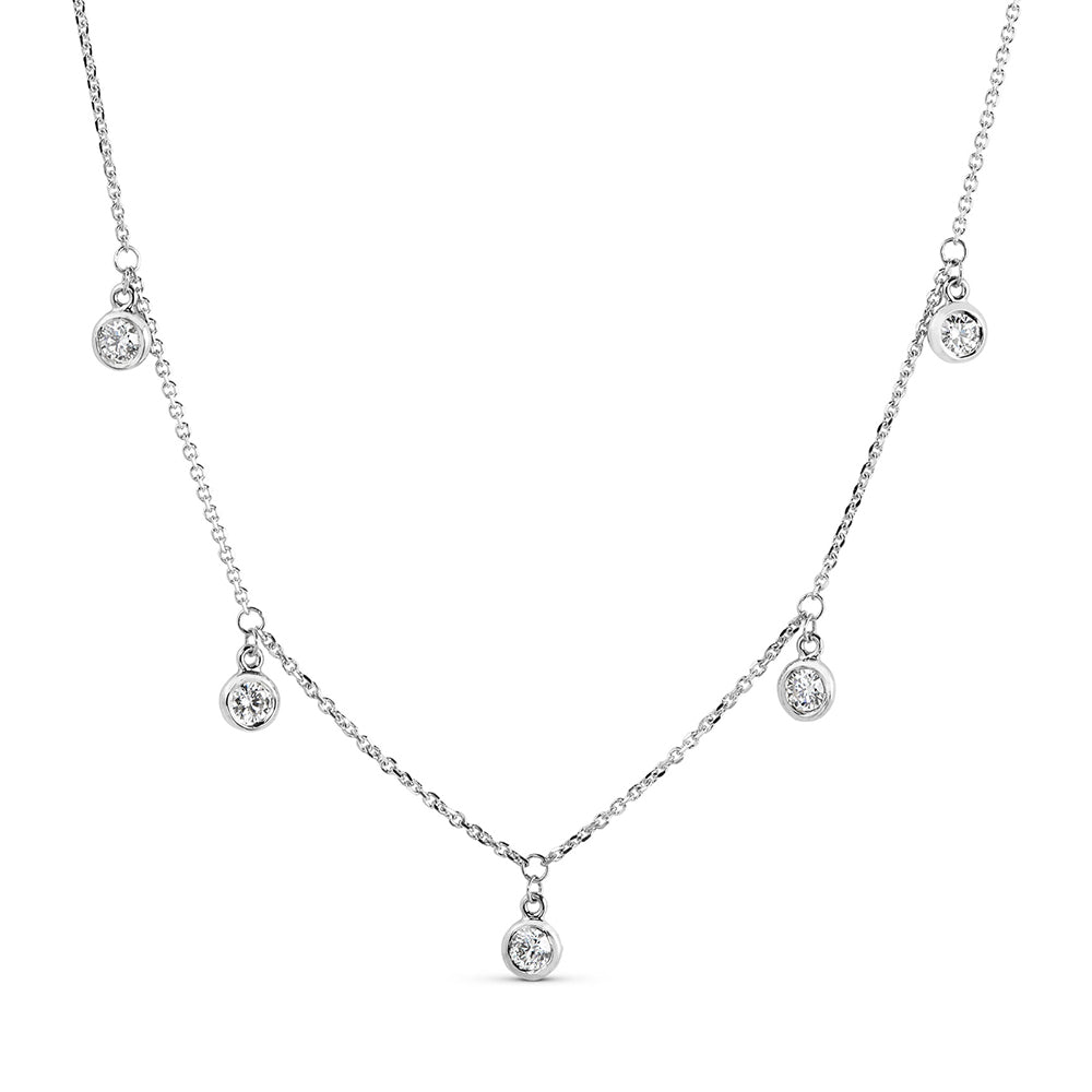 0.50 Carat Brilliant-Cut Diamond Droplet Bezel Set Station Necklace | 14K Yellow Gold or White Gold