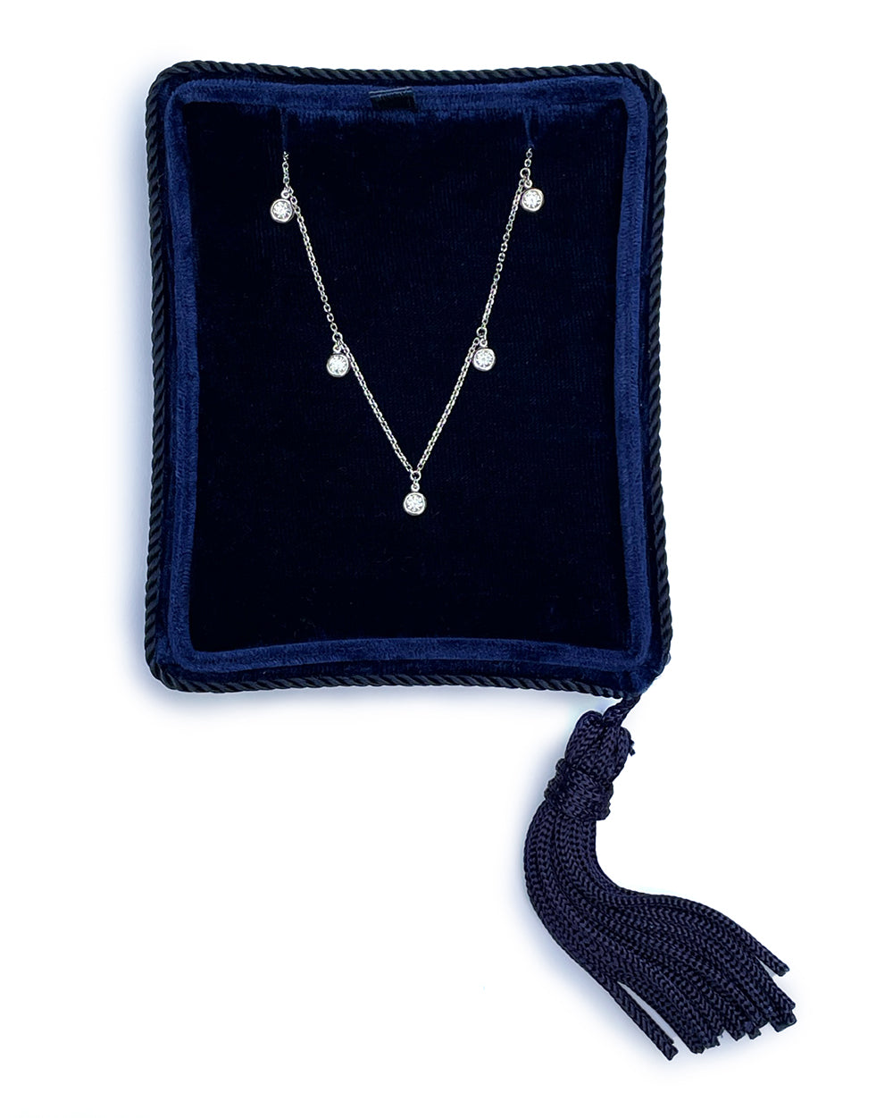 0.50 Carat Brilliant-Cut Diamond Droplet Bezel Set Station Necklace | 14K Yellow Gold or White Gold