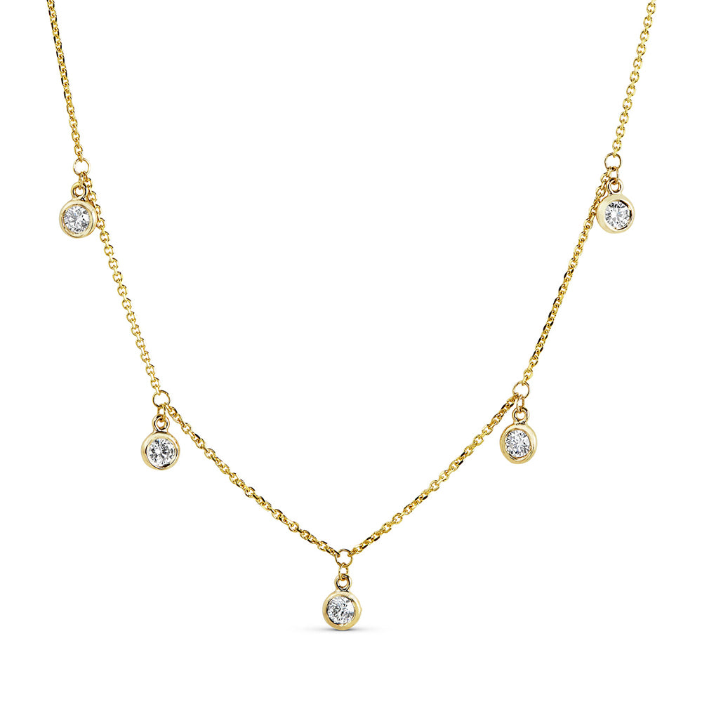 0.50 Carat Brilliant-Cut Diamond Droplet Bezel Set Station Necklace | 14K Yellow Gold or White Gold