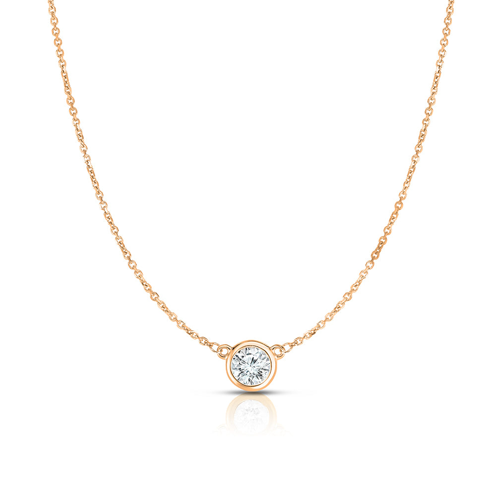 0.75 Carat Bezel Set Diamond Solitaire Pendant Necklace | 14k Rose Gold  - C10-15-R