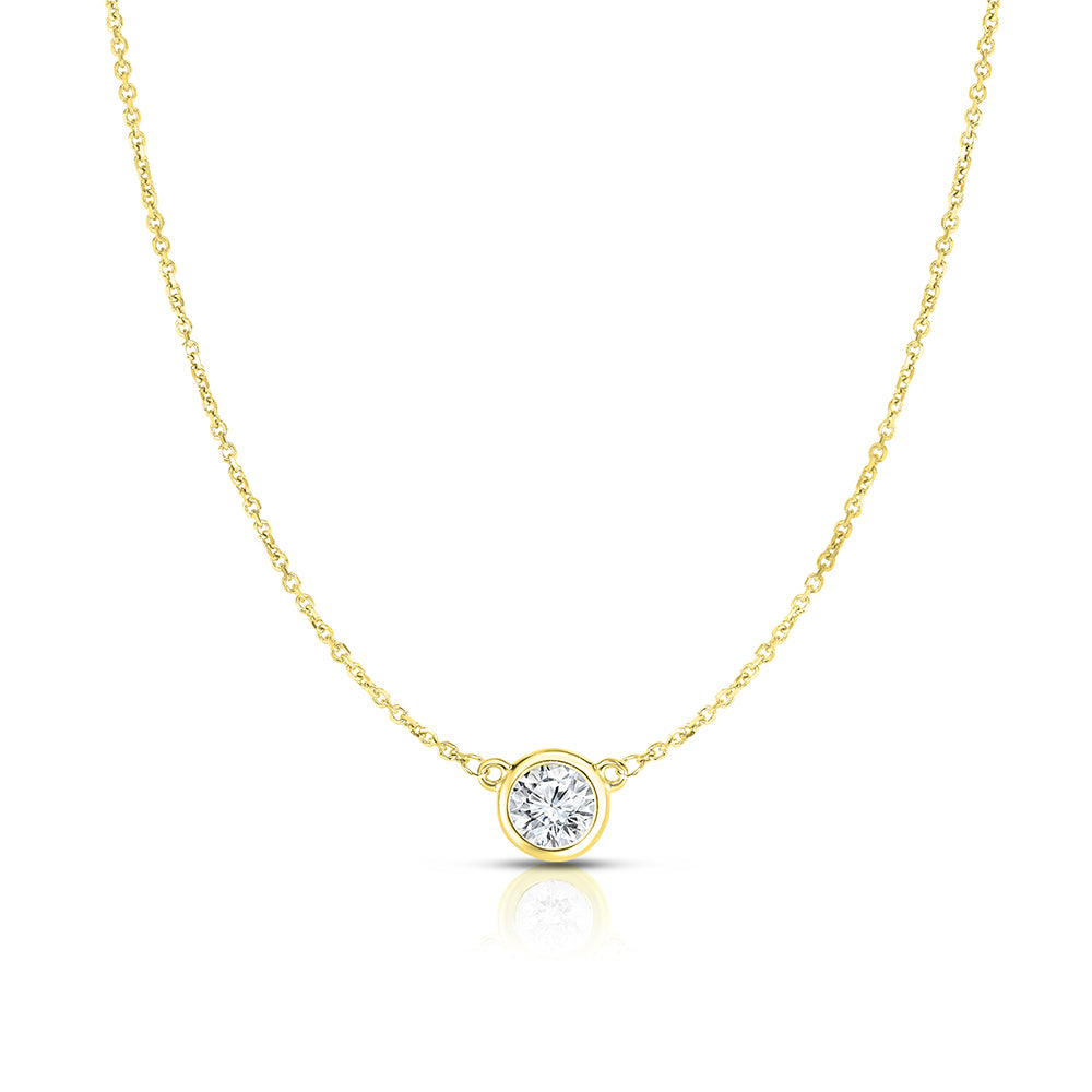 Bezel Set Diamond Solitaire Pendant Necklace | 14k Yellow Gold