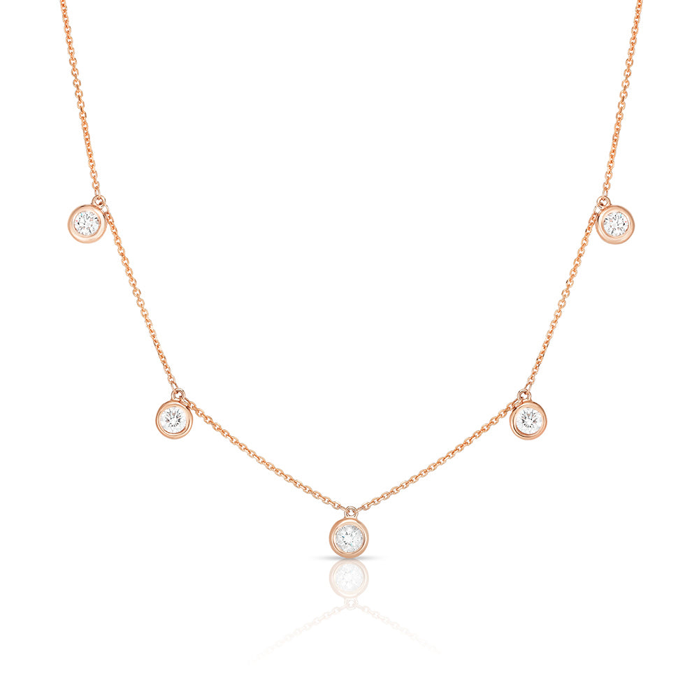 1 Carat Brilliant-Cut Diamond Droplet Bezel Set Station Necklace | 14K Yellow Gold, White Gold or Rose Gold