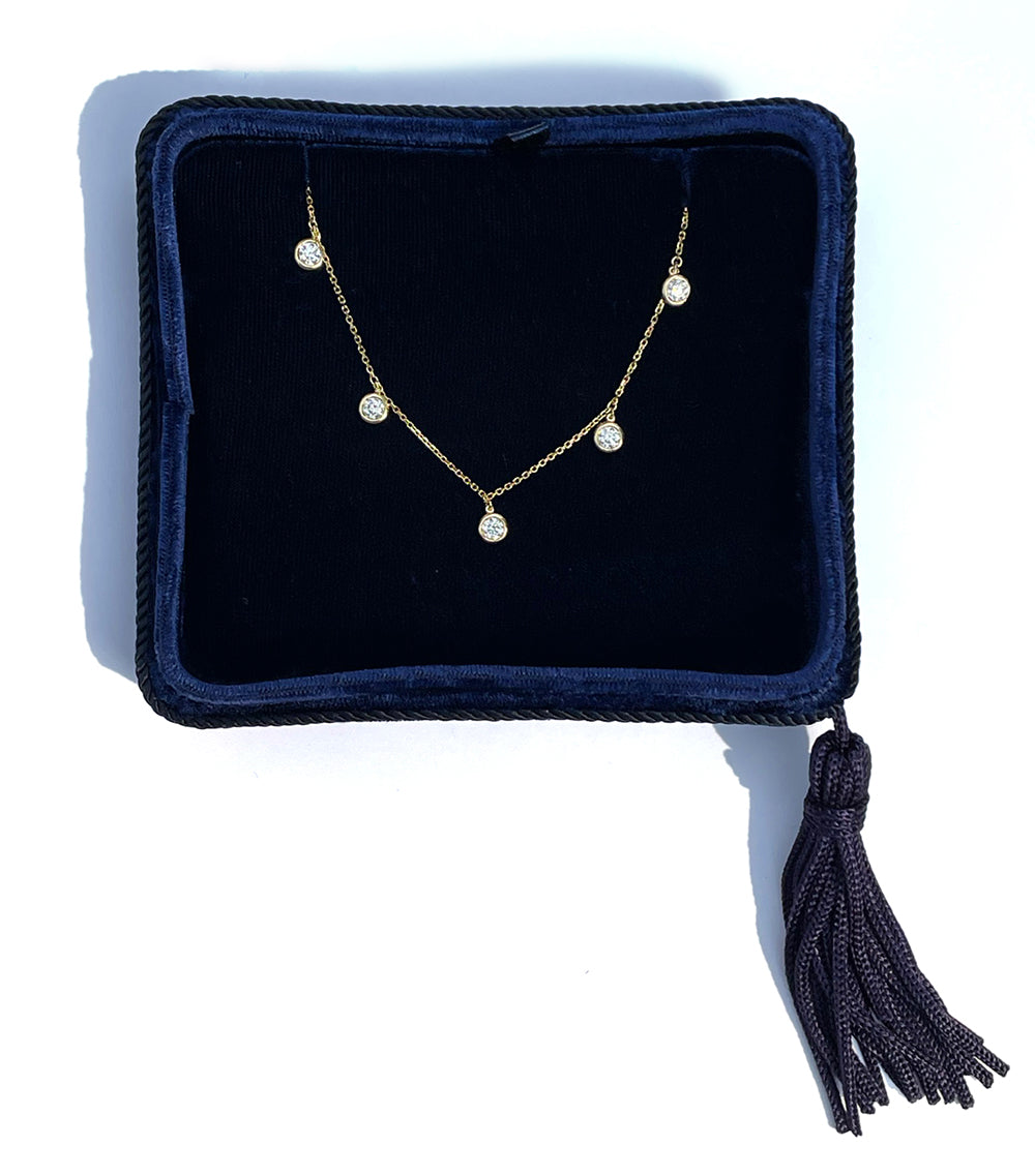 1 Carat Brilliant-Cut Diamond Droplet Bezel Set Station Necklace | 14K Yellow Gold, White Gold or Rose Gold