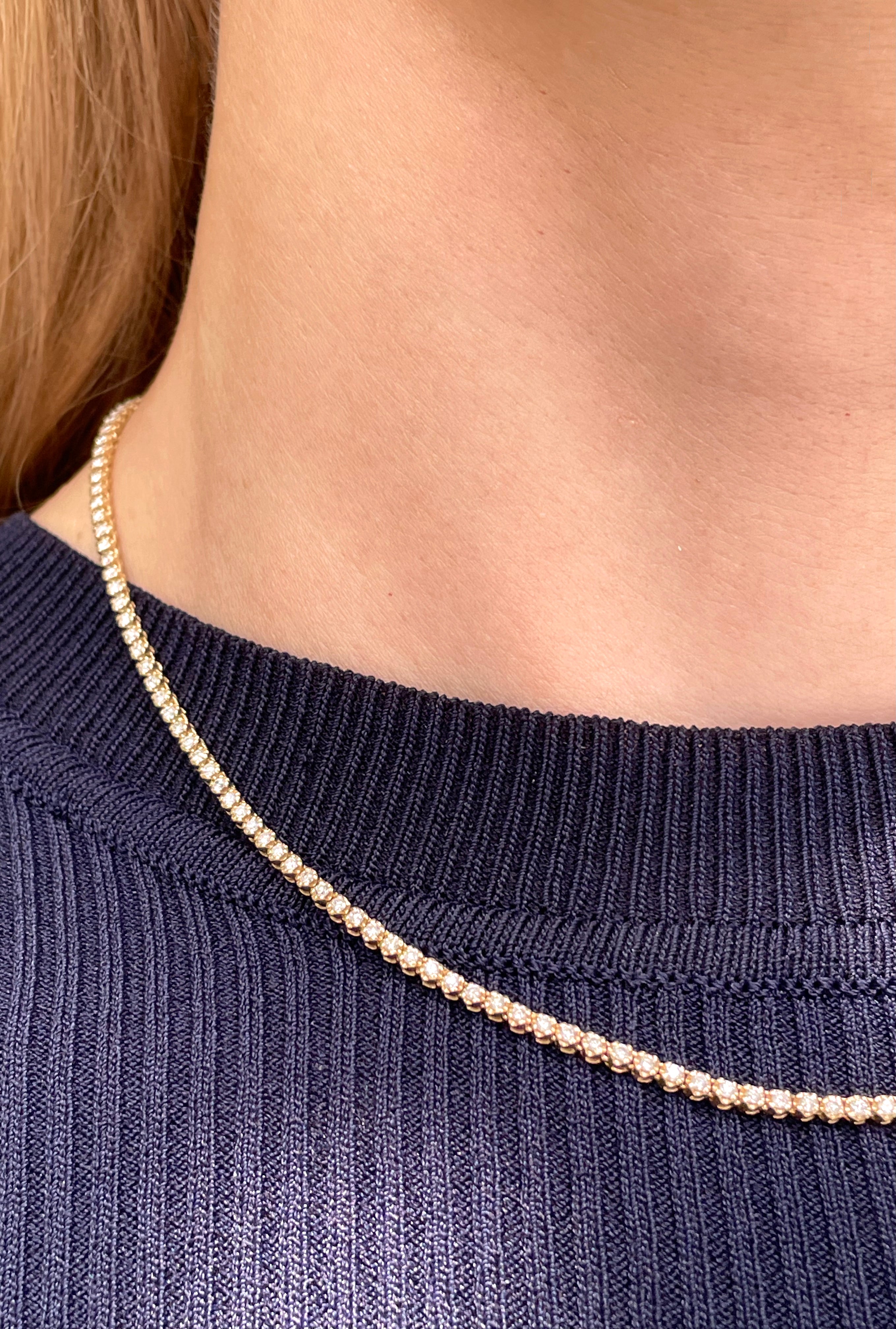 1.96 Carat Diamond Rivière (Tennis) Necklace 14k Yellow Gold