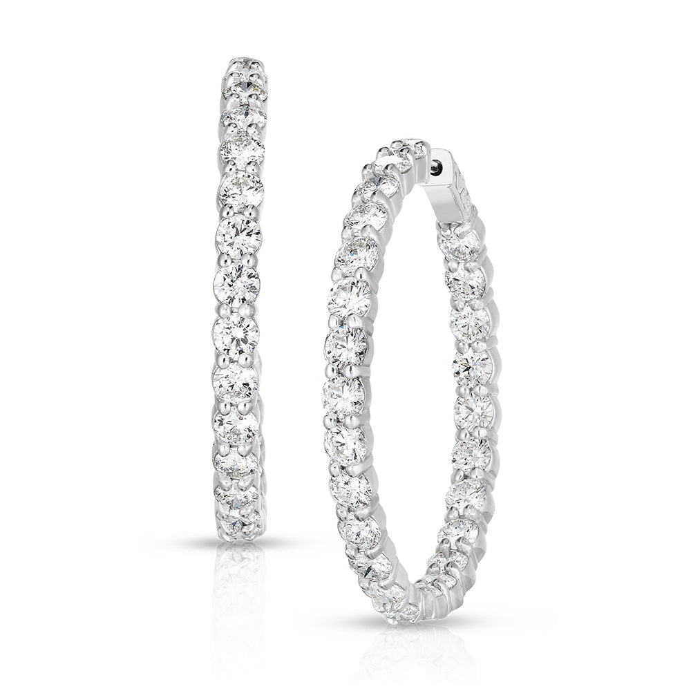 10 Carat Round Diamond Hoop Earrings 14K White Gold