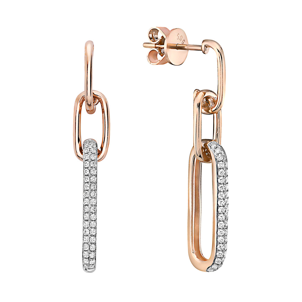14K Gold Diamond Paperclip Link Drop Earrings