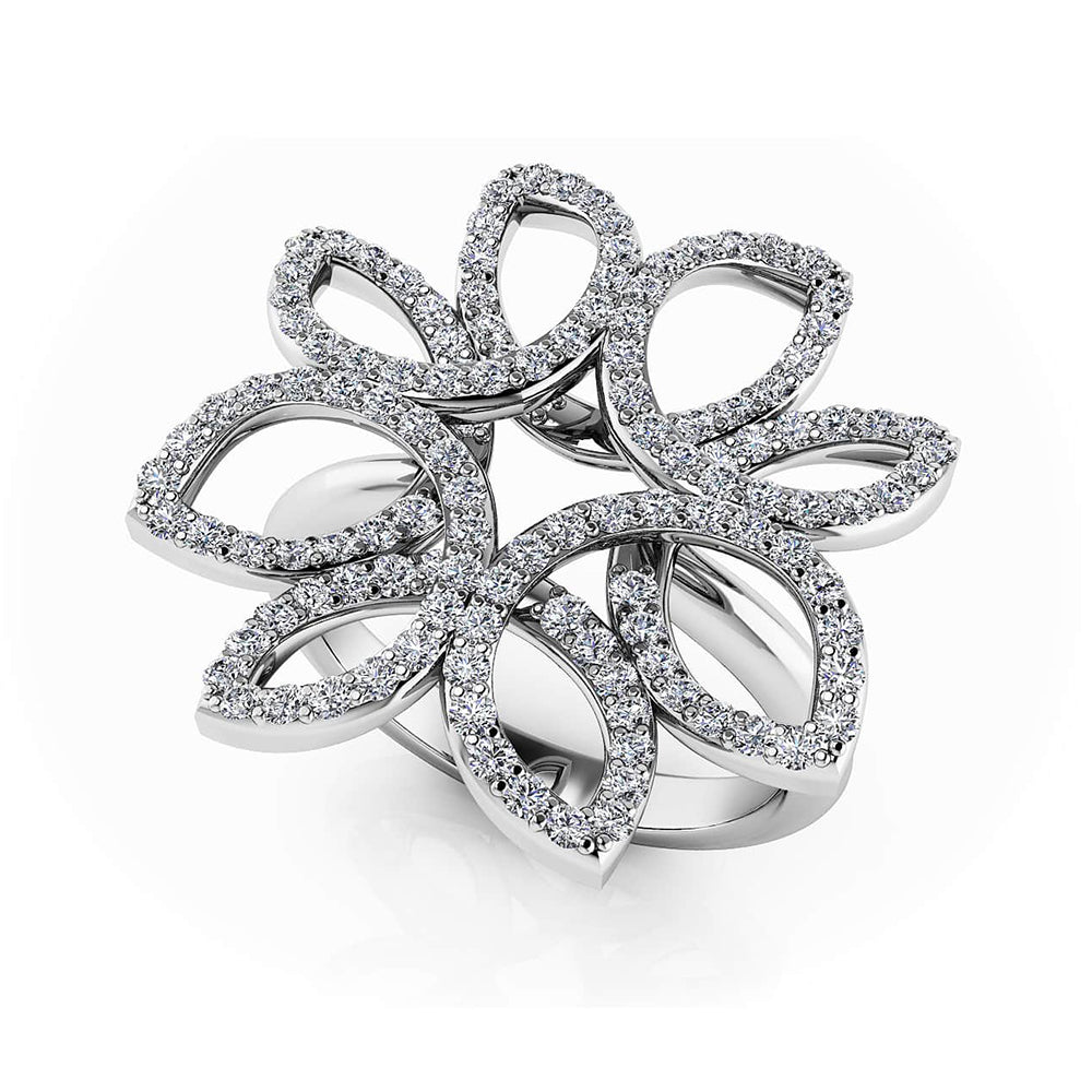 14K White Gold Diamond Flower Ring - 0.70 Carats