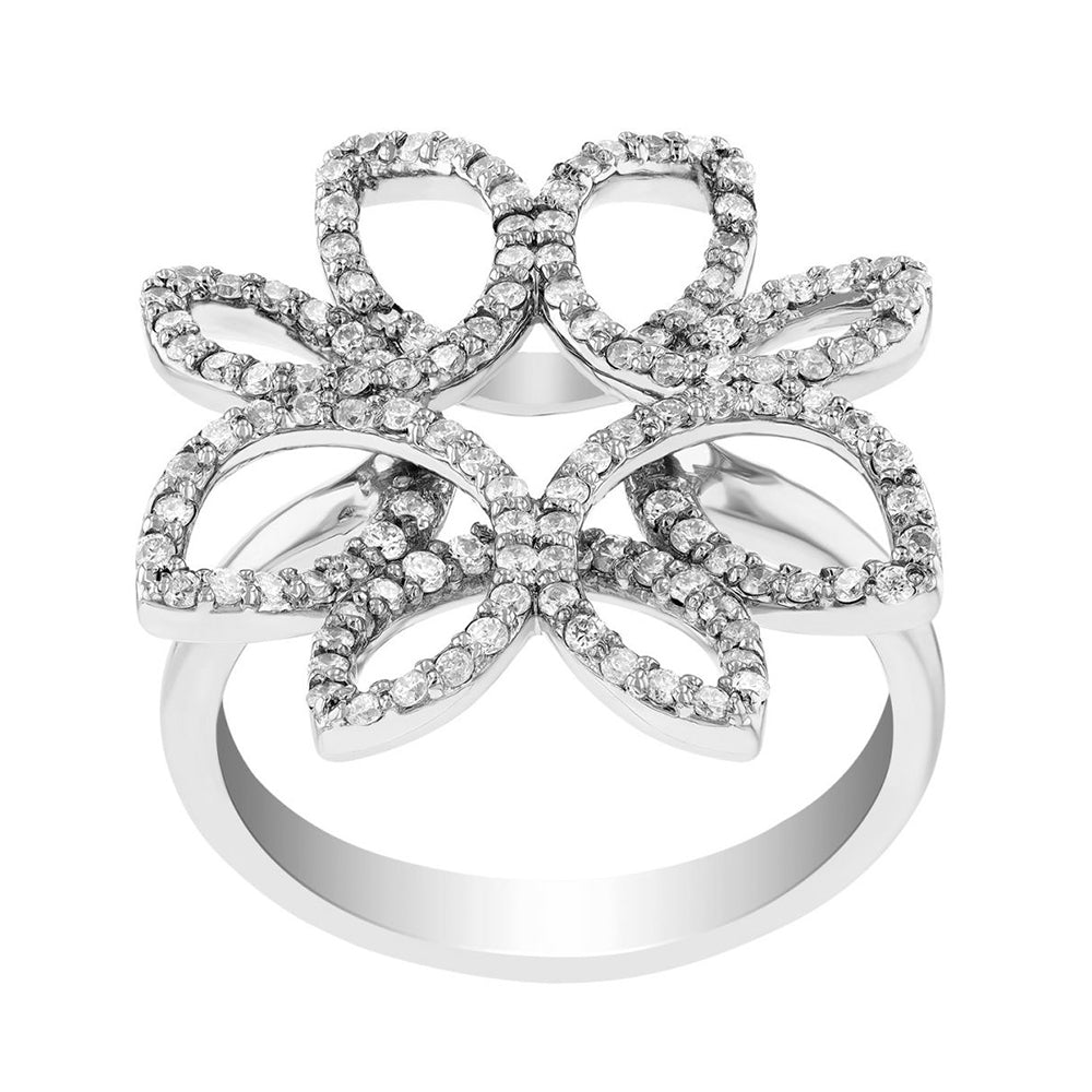 14K White Gold Diamond Flower Ring - 0.70 Carats