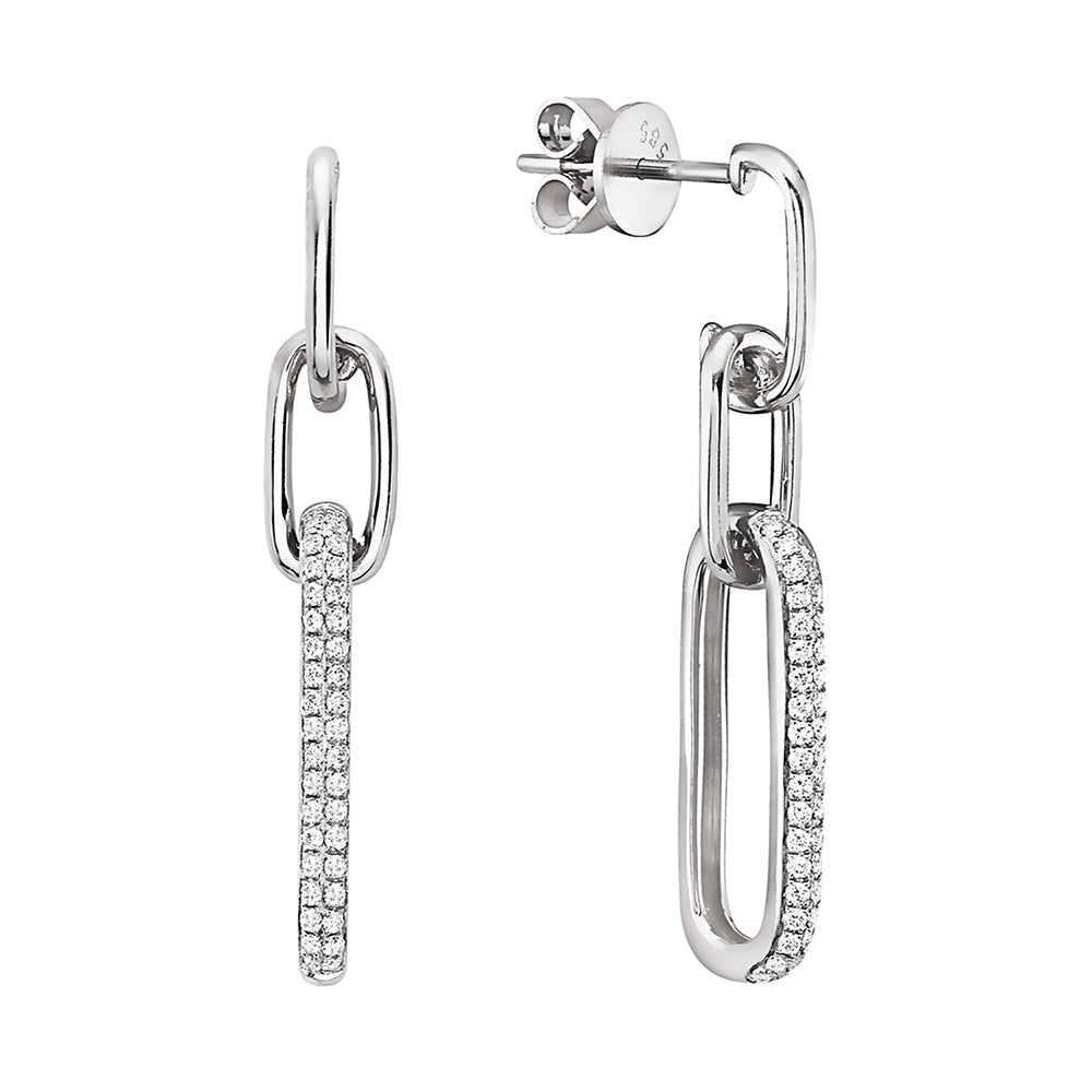 14K Gold Diamond Paperclip Link Drop Earrings