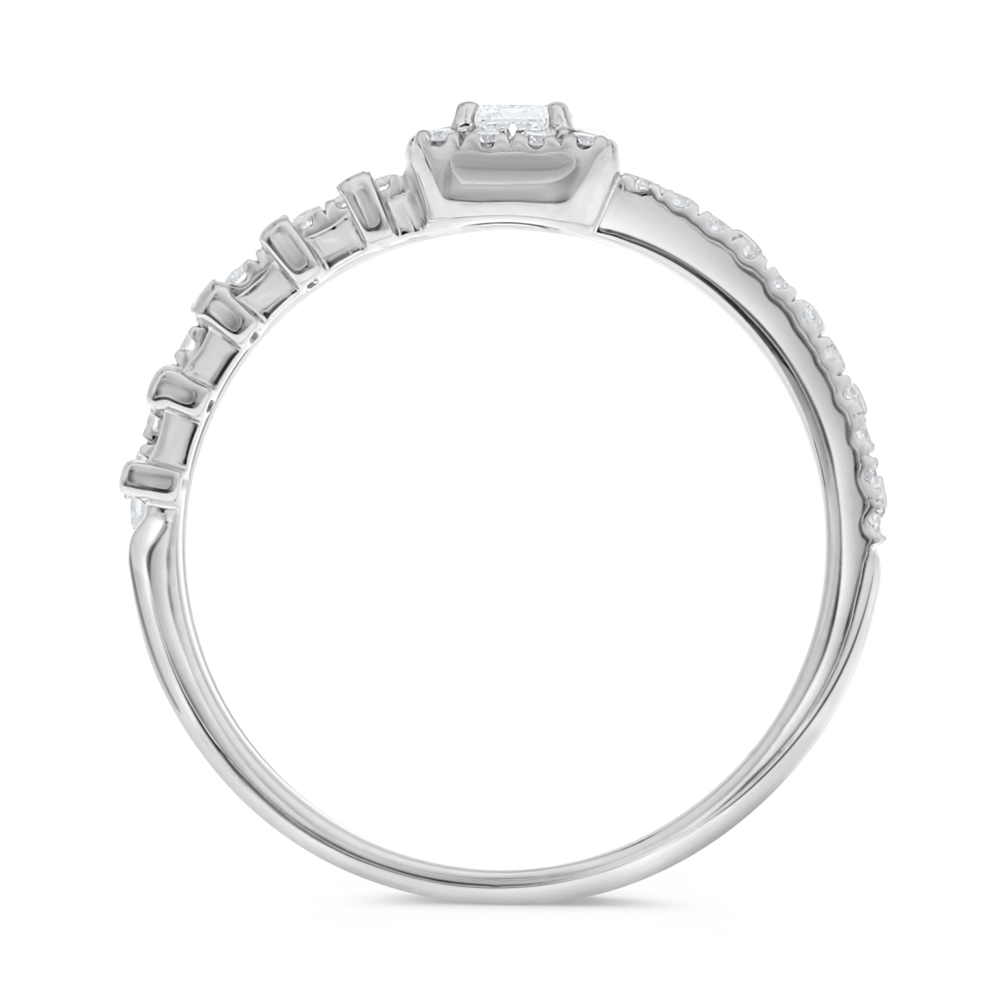 14K White Gold Emerald-Cut Diamond Ring with Baguette & Round Diamonds, 0.47 TCW