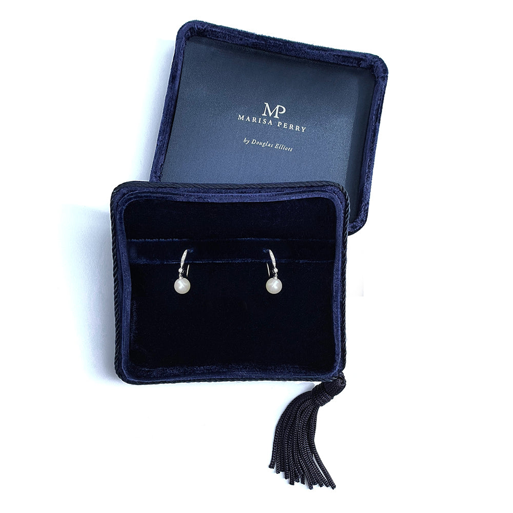 14K White Gold Freshwater Pearl & Diamond Dangle Earrings
