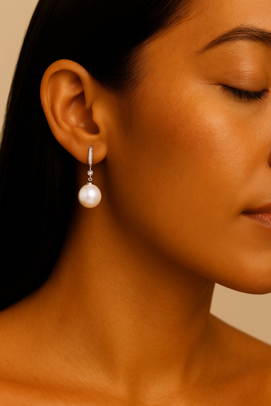 14K White Gold Freshwater Pearl & Diamond Dangle Earrings