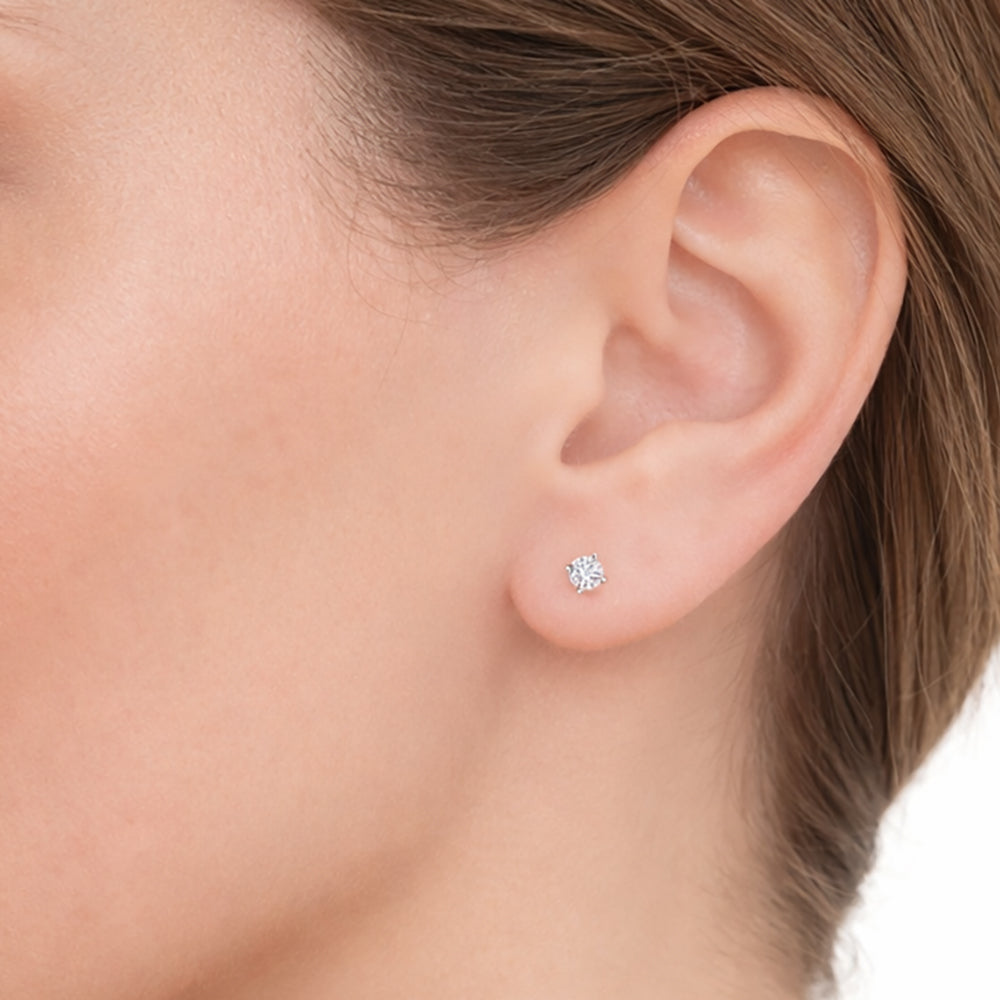 14K White Gold Round Brilliant Cut Diamond Stud Earrings, 0.30 TCW