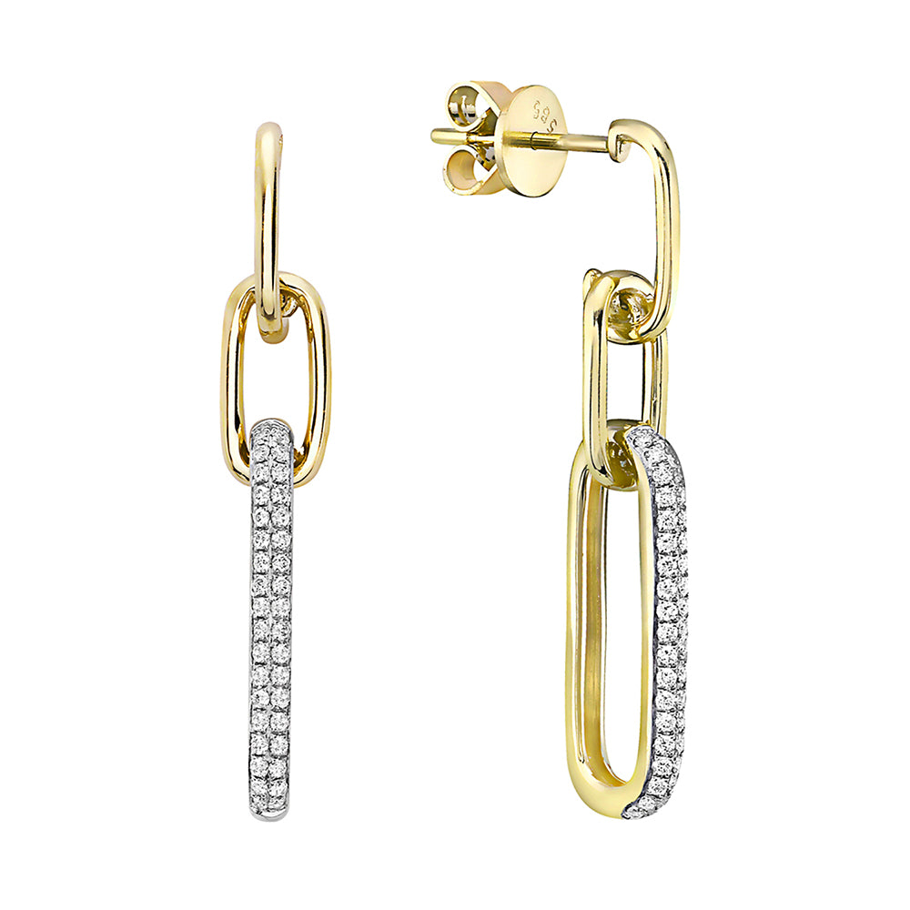14K Gold Diamond Paperclip Link Drop Earrings