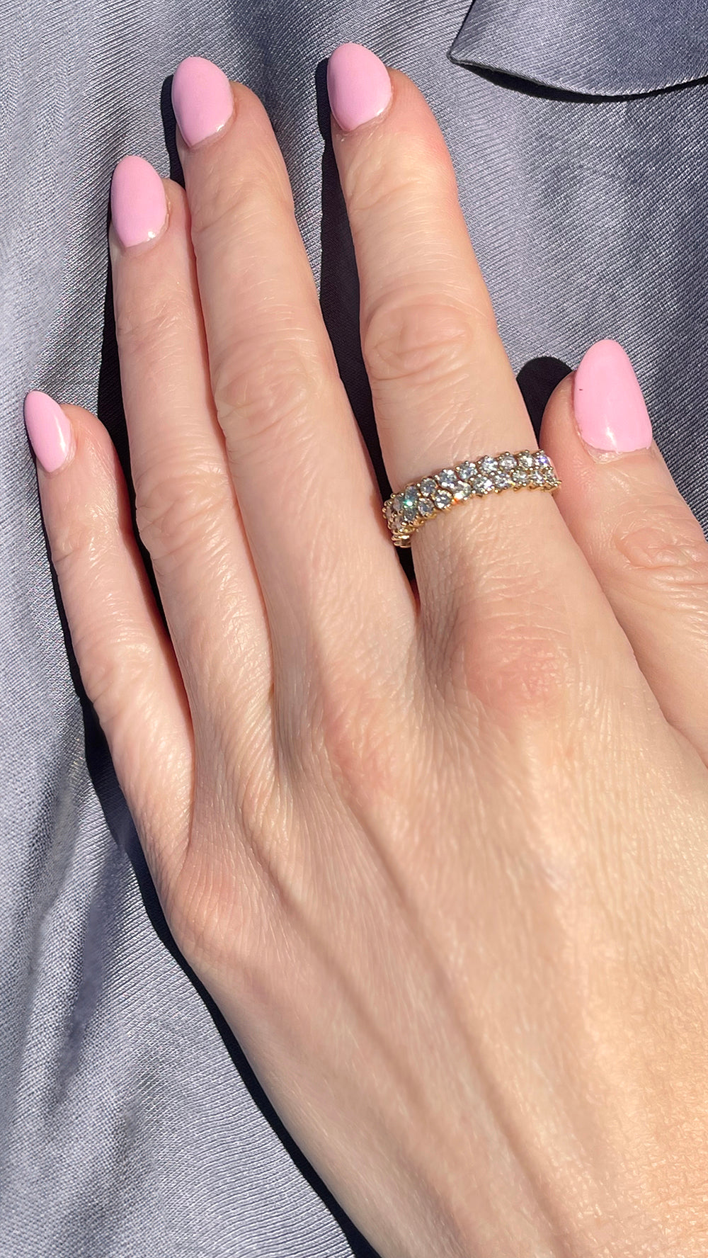 14K Yellow Gold Double Row Diamond Ring with 1.30 Carats of Round Diamonds