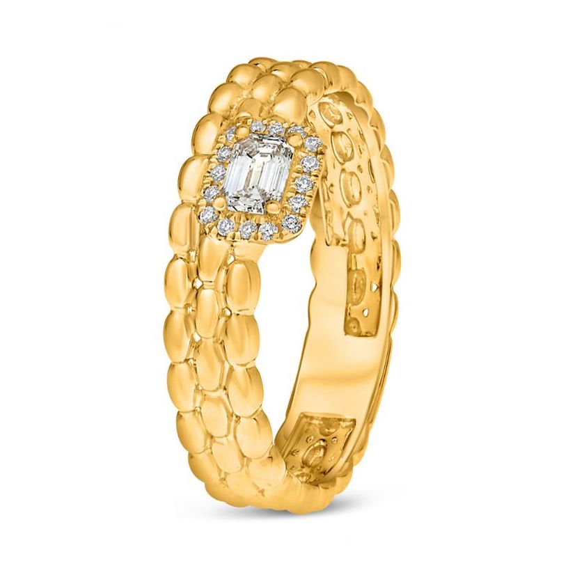 14K Yellow Gold Emerald-Cut Diamond Halo Ring, 0.25 TCW