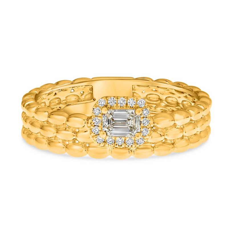 14K Yellow Gold Emerald-Cut Diamond Halo Ring, 0.25 TCW