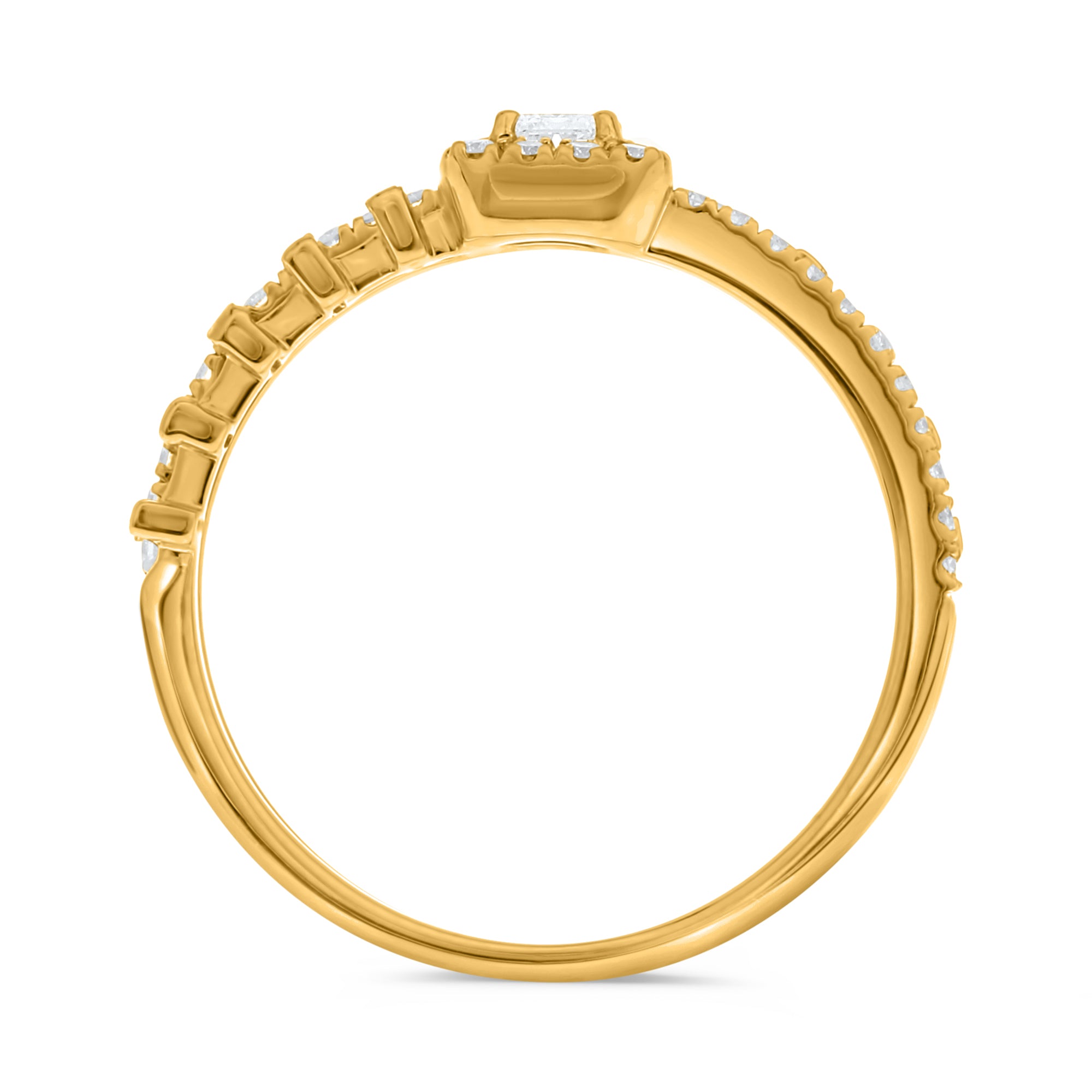 14K Yellow Gold Emerald-Cut Diamond Ring with Baguette & Round Diamonds, 0.47 TCW