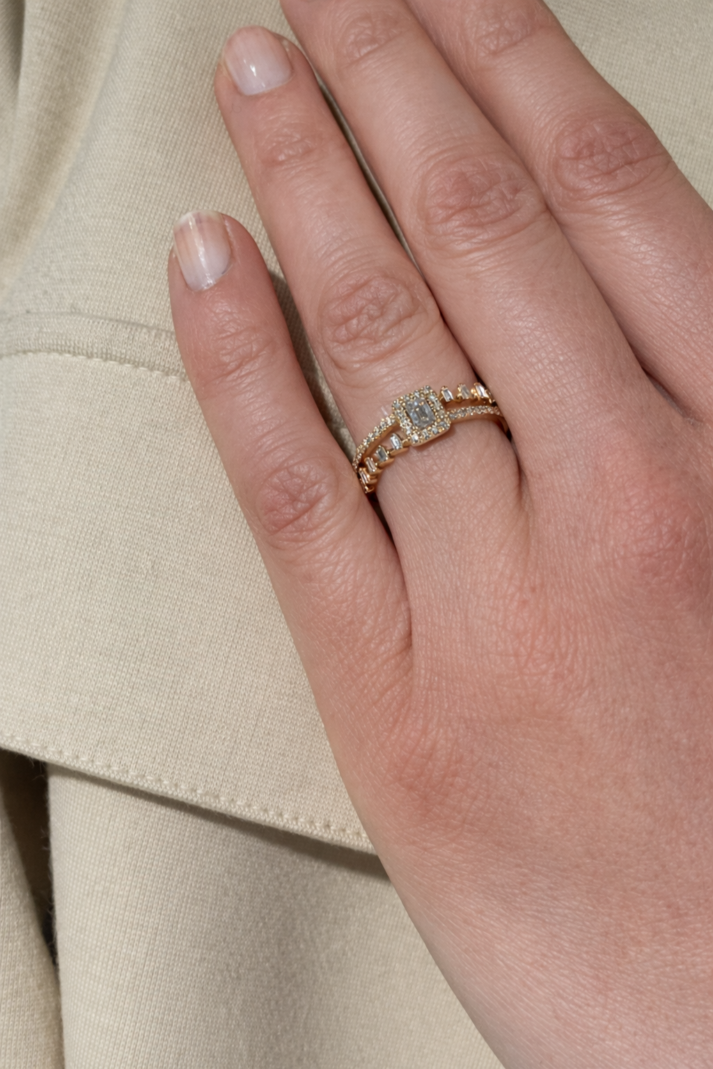 14K Yellow Gold Emerald-Cut Diamond Ring with Baguette & Round Diamonds, 0.47 TCW