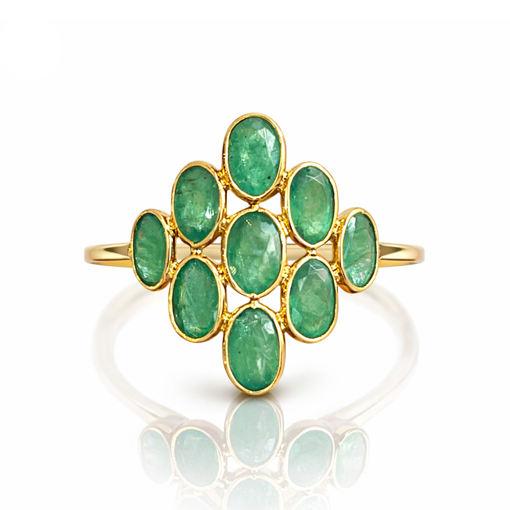 14K Yellow Gold Emerald Cluster Ring, 2.05 TCW