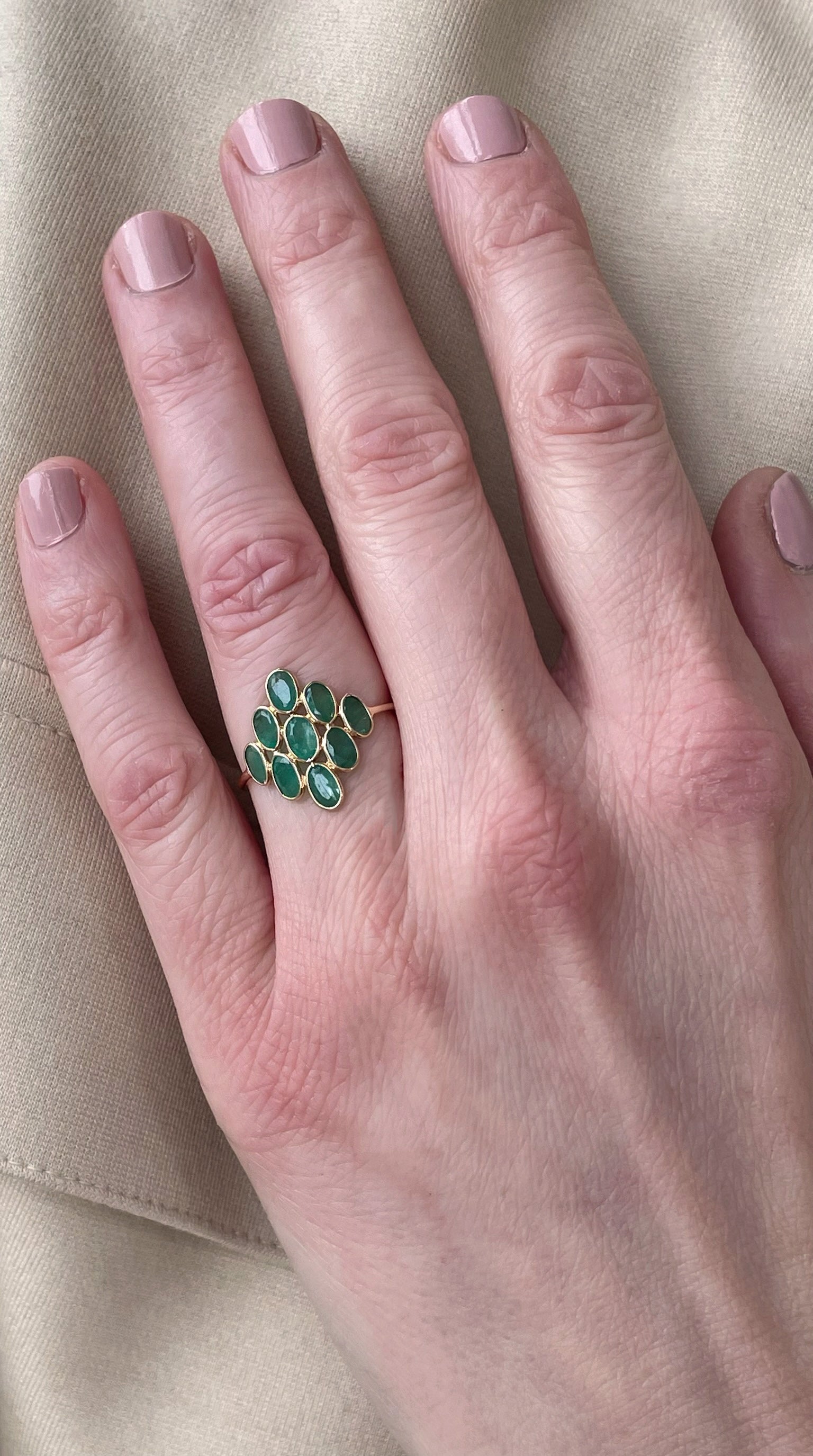 14K Yellow Gold Emerald Cluster Ring, 2.05 TCW