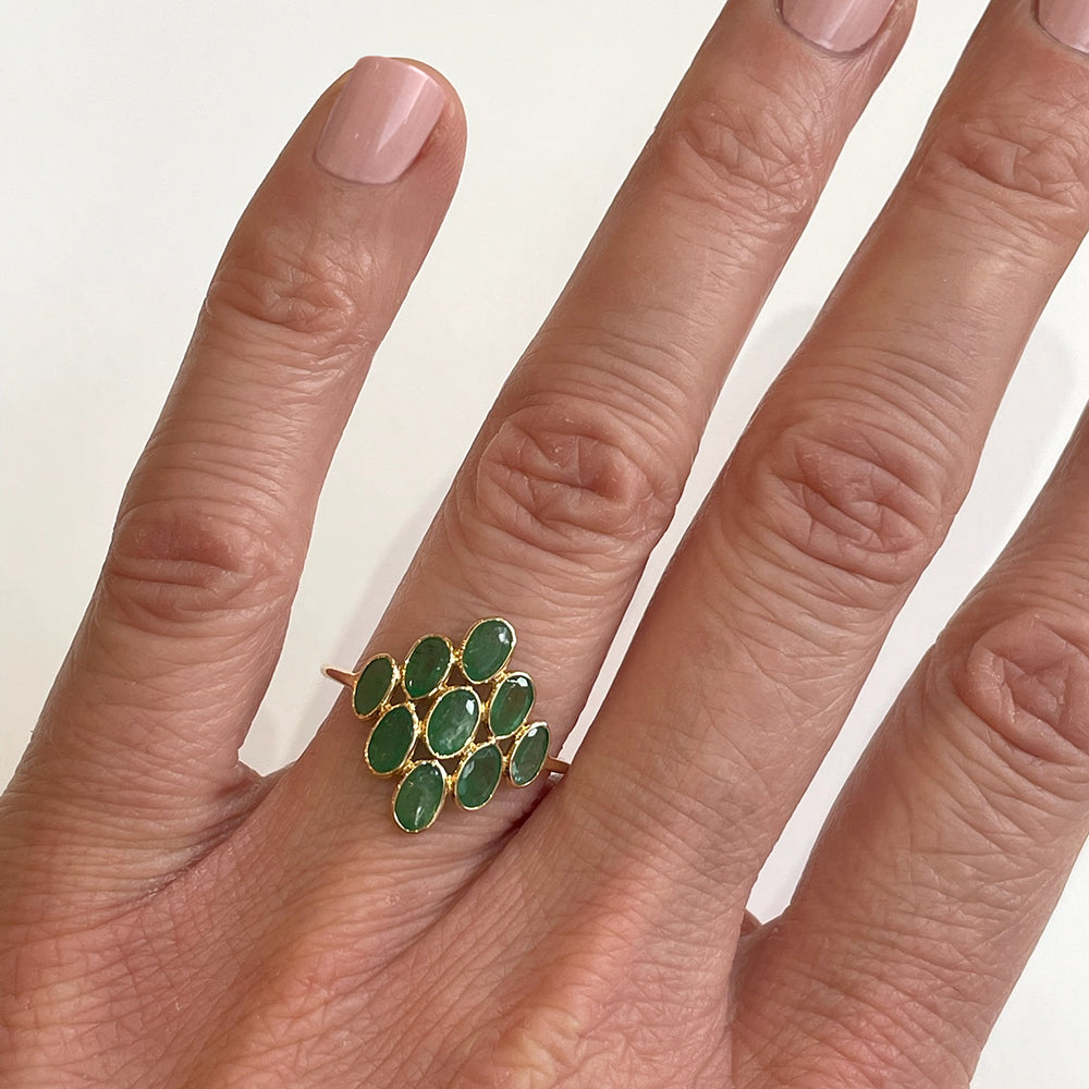 14K Yellow Gold Emerald Cluster Ring, 2.05 TCW