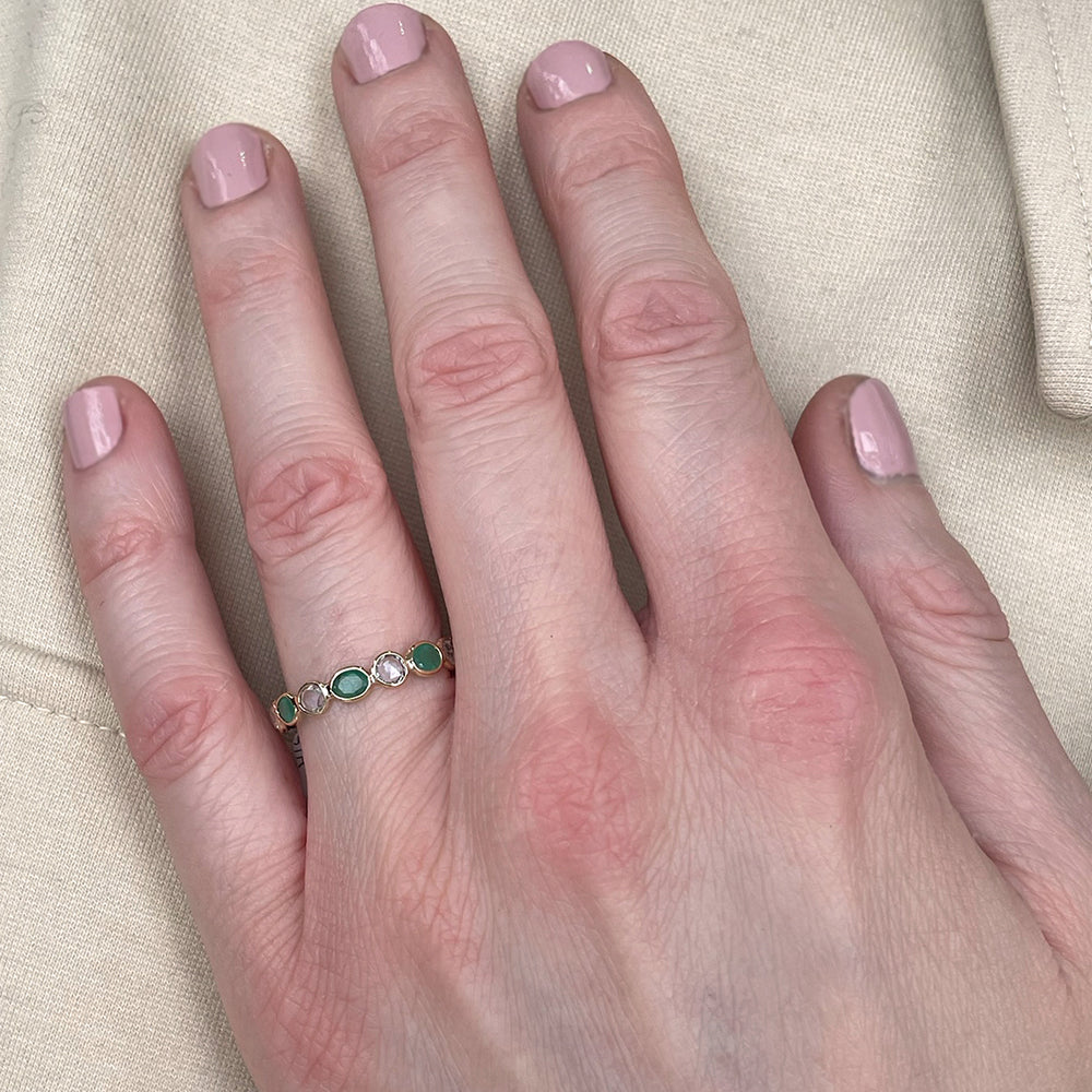 14K Yellow Gold Emerald & White Sapphire Eternity Band - 1.95 Carat Total Weight
