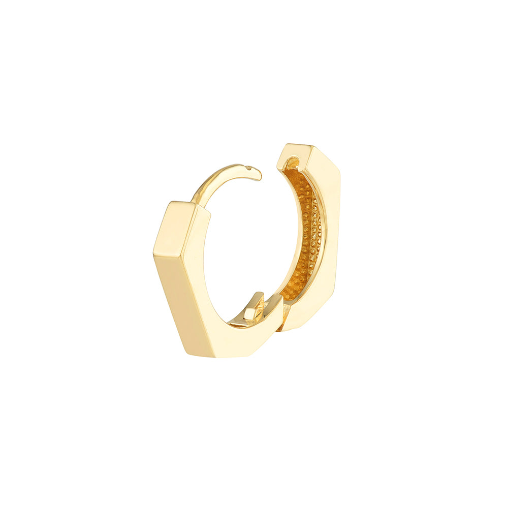 14K Yellow Gold Heptagon Polished Huggie Hoop Earrings