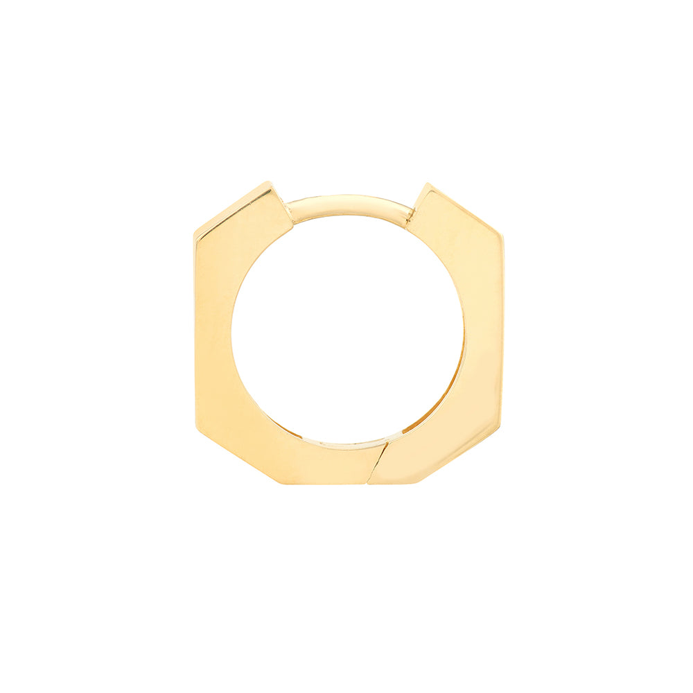 14K Yellow Gold Heptagon Polished Huggie Hoop Earrings