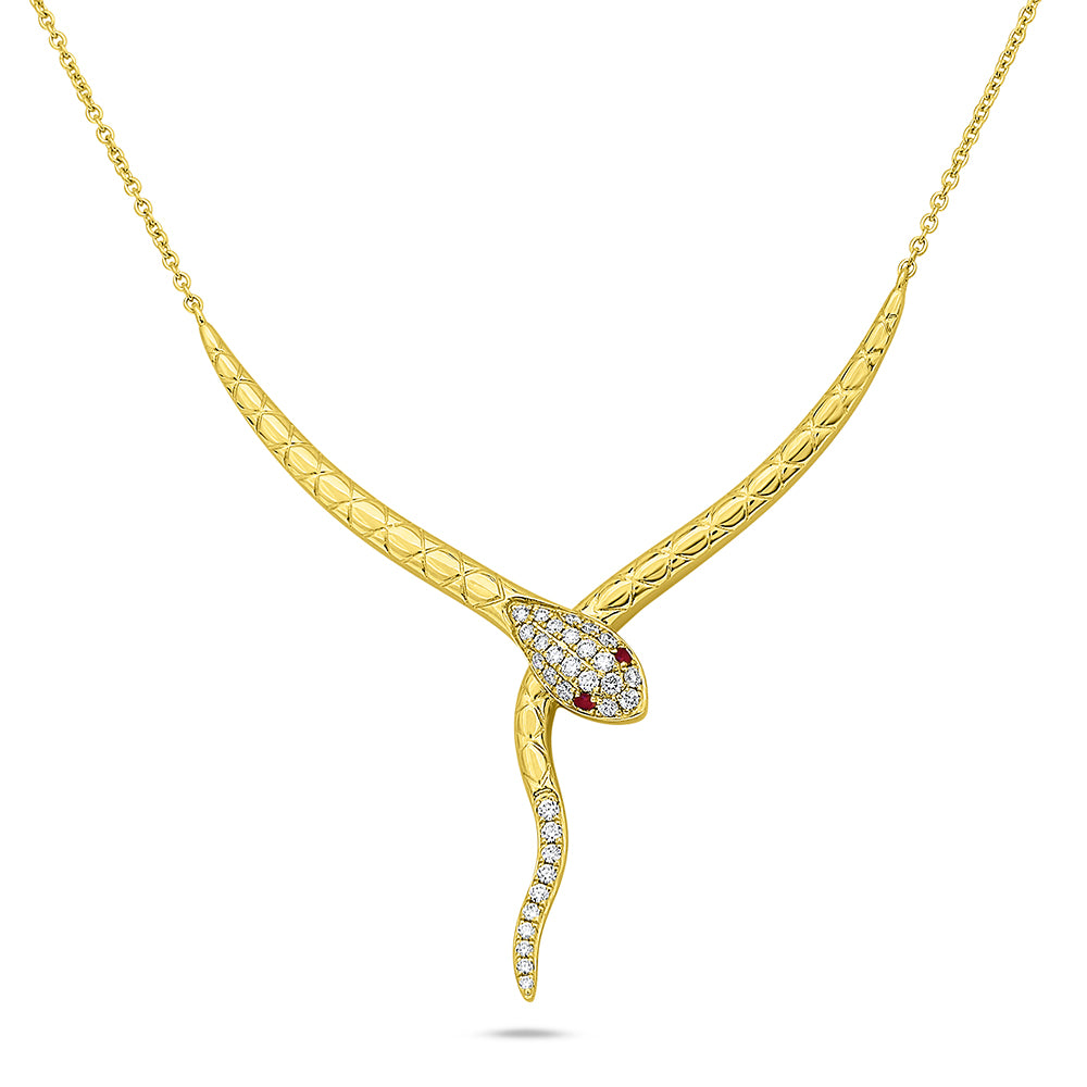 14K Yellow Gold Snake Necklace with Diamonds & Rubies