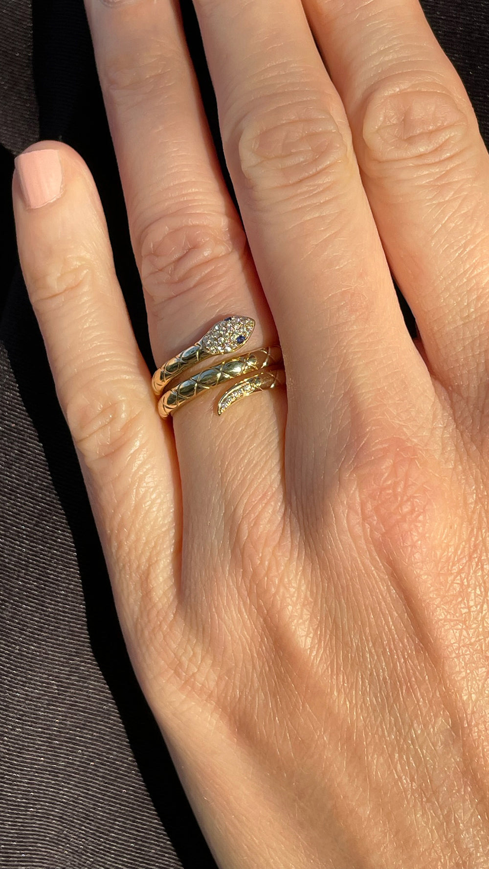 14K Yellow Gold Snake Wrap Ring with Diamonds & Sapphires