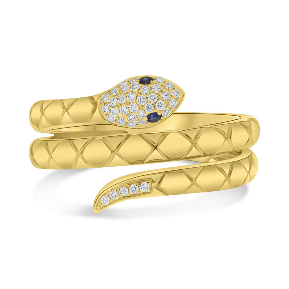 14K Yellow Gold Snake Wrap Ring with Diamonds & Sapphires
