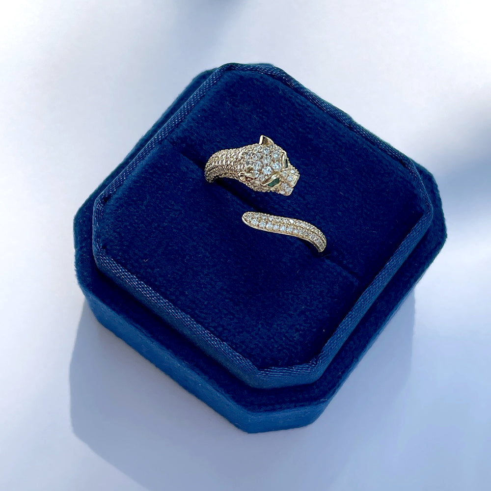 14k Yellow Gold Diamond & Emerald Panther Wrap Ring