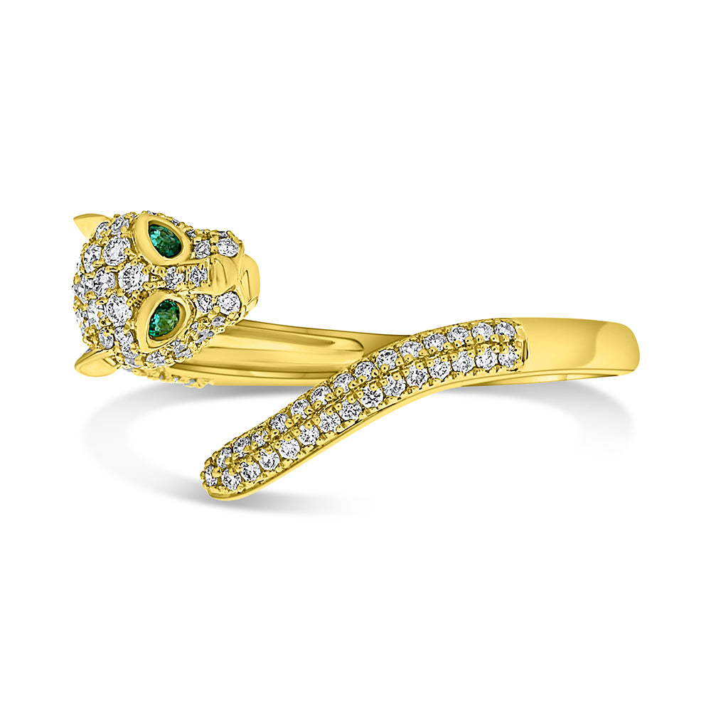 14k Yellow Gold Diamond & Emerald Panther Wrap Ring